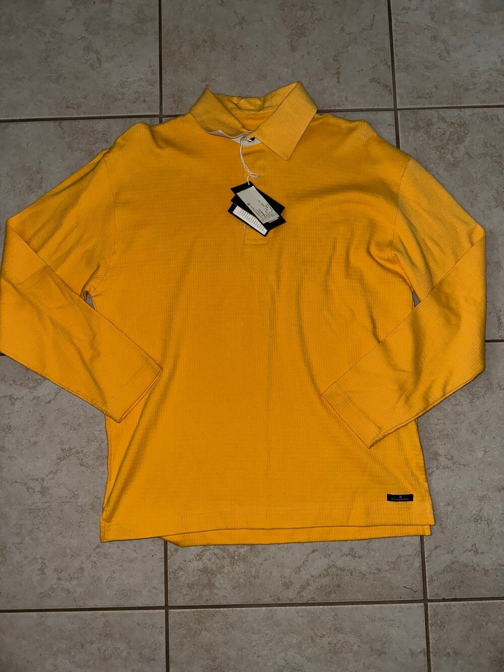 NWT Ermenegildo Zegna Long Sleeve Polo Shirt Yellow Men’s Size S Luxury Cotton